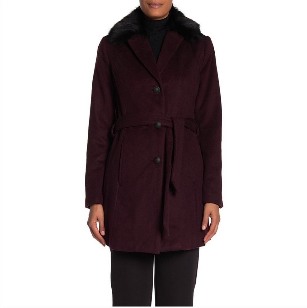 Andrew Marc Wool Genuine Dyed Fox Fur Collar Coat